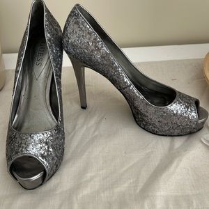 Guess sequin platforms with peep toe size 8.5